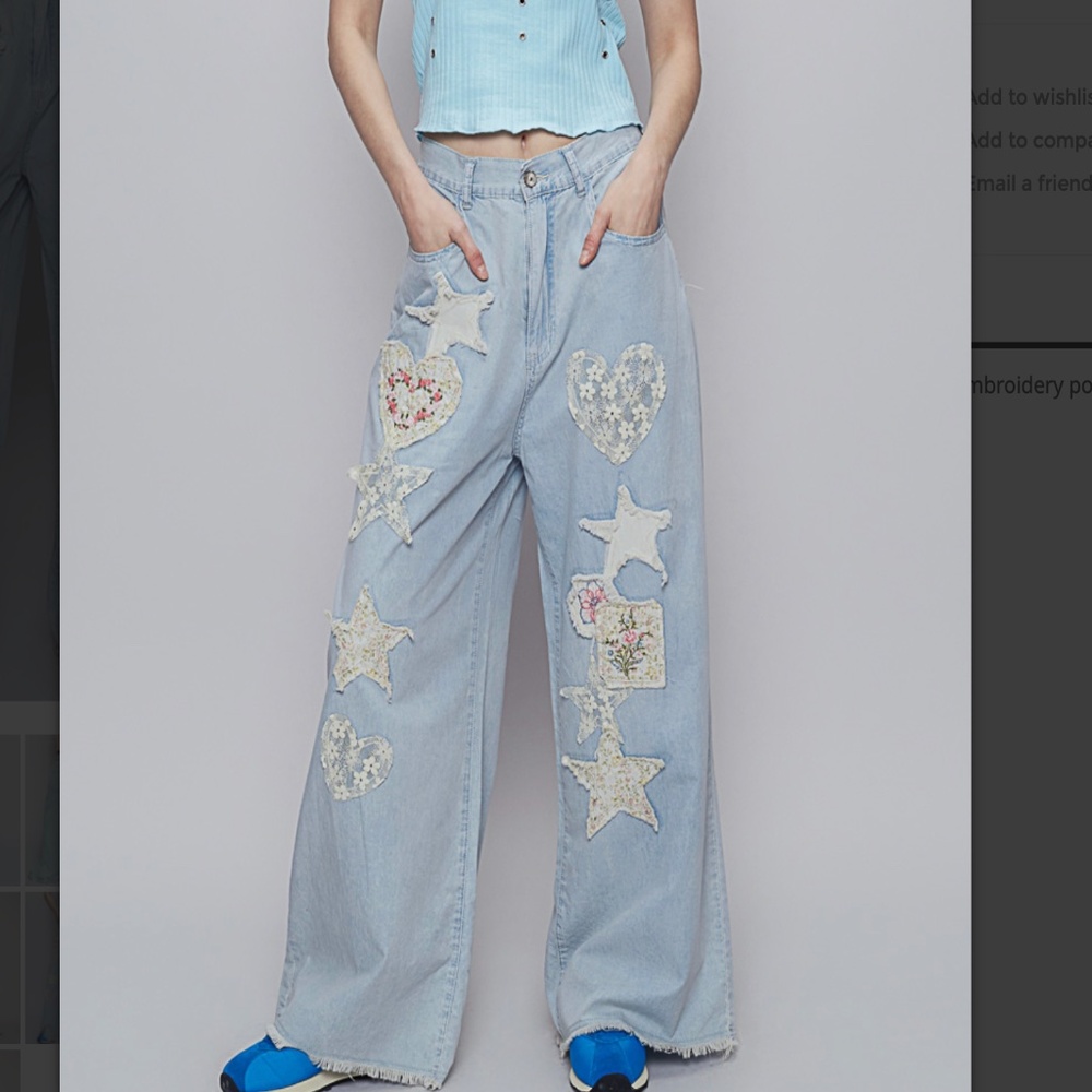 POL Light Blue Flare Jeans with Patchwork